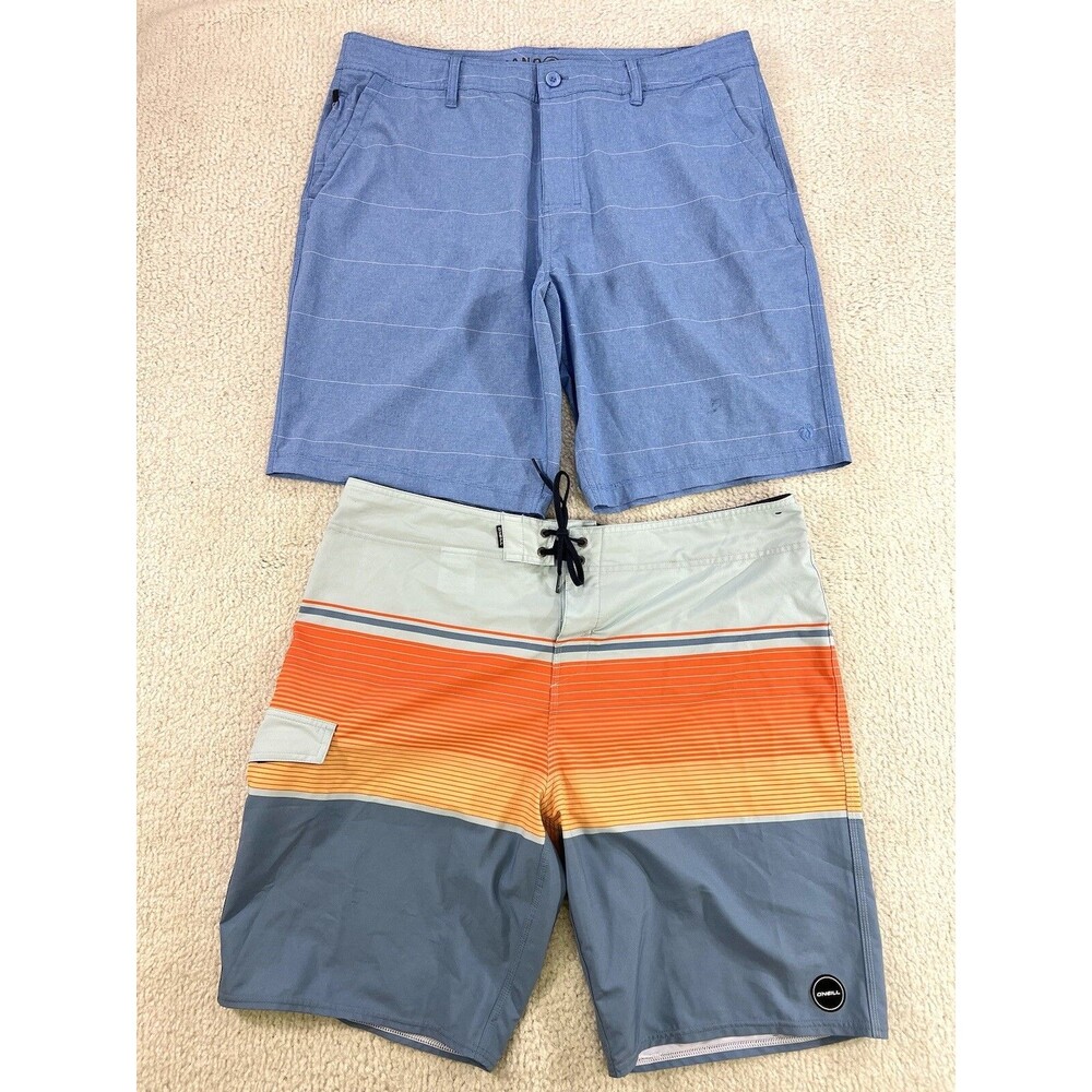 O’Neill + Hang Ten Board Shorts Men 38 Blue Orange Swim Trunks Surf Beach Chino - Picture 1 of 14